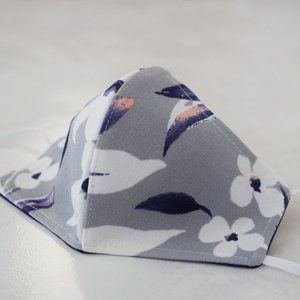Handmade Ear Grey Floral Face Mask